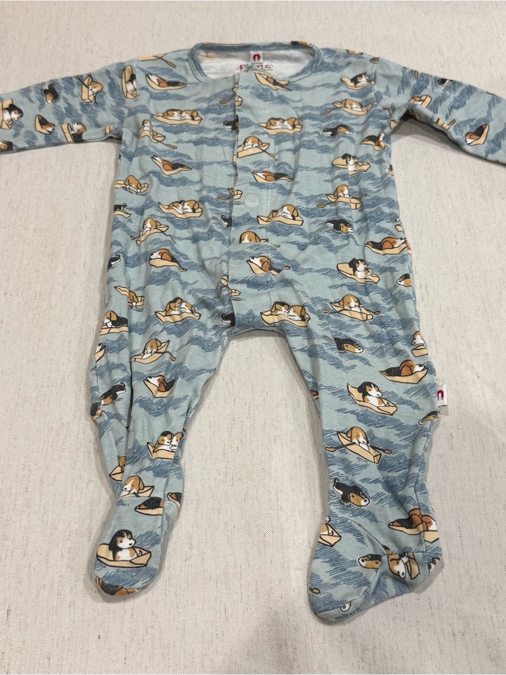 Magnetic Me Blue Puppy Dog & Boat Print Footed Sleeper Footie 3-6m 100% Cotton